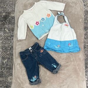 Gymboree Floral Kids Set - Blue, White, and Denim